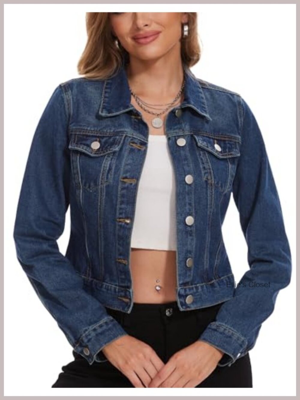 Women's Cropped Denim Jacket Long Sleeve Button Down Shacket with Pockets